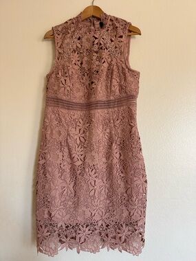 Bardot Dusty Rose Floral Lace Midi Dress Wedding guest, formal, date night